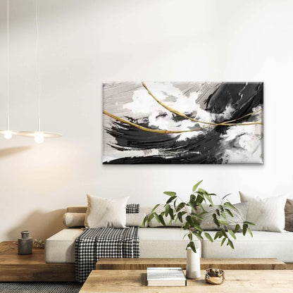 Black, White, And Golden Colors Wall Art Canvas Office Home Room Framed 120x60cm - Bella Home Decor