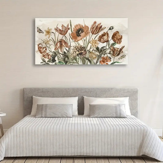 Rustic Floral Earthy Tones Flowers Wall Art canvas office home room framed 120x60cm
