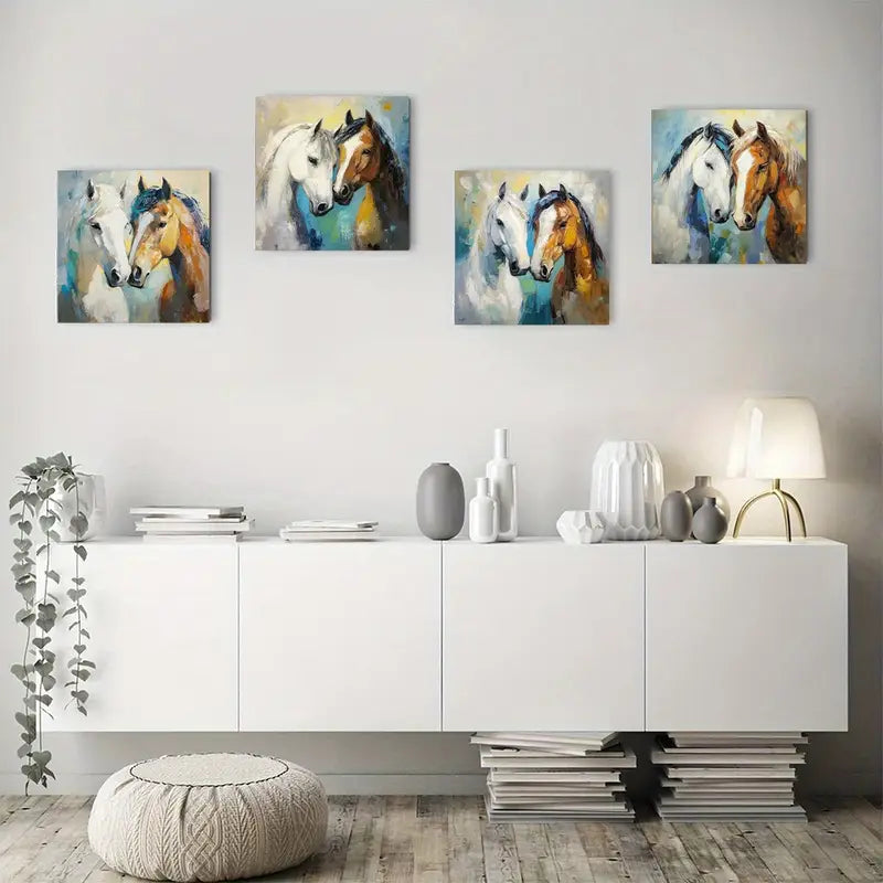 4pcs Fine Horse Room Decor Wall Art Canvas Framed