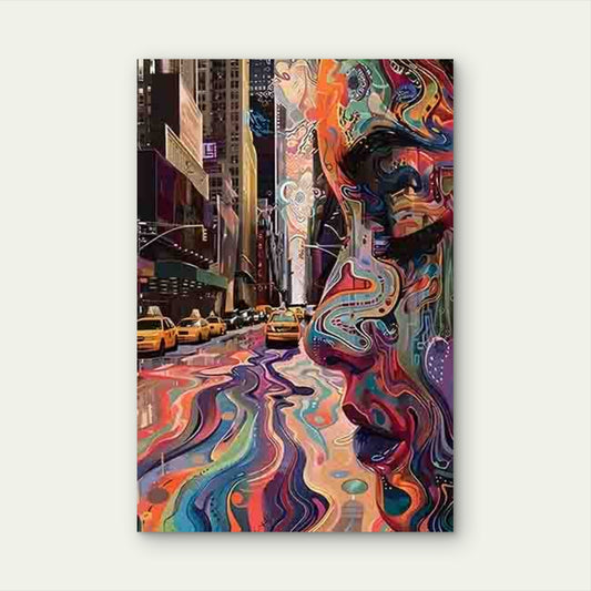 Abstract Portrait and Urban Landscape Fusion 60x90cm Metal Print Ready to Hang