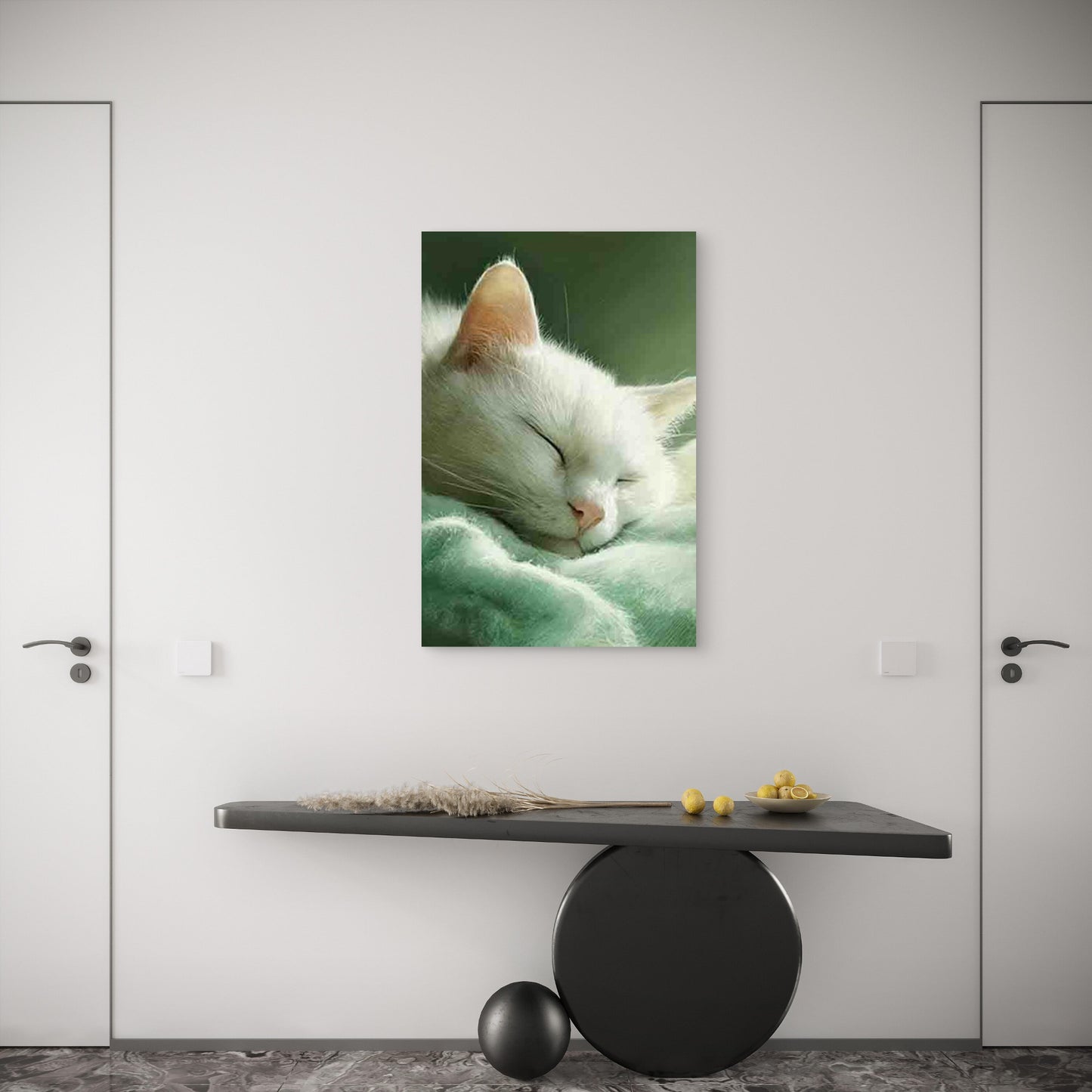 Serene Sleeping White Cat 60x90cm Metal Print Ready to Hang