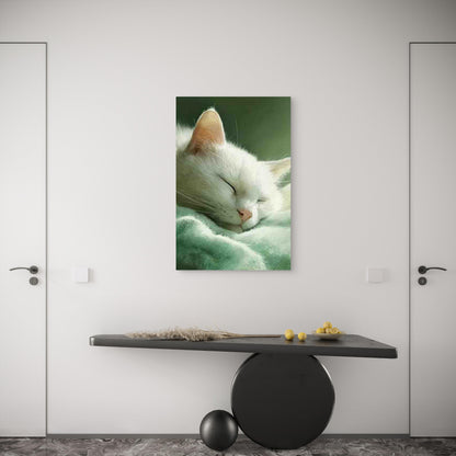 Serene Sleeping White Cat 60x90cm Metal Print Ready to Hang