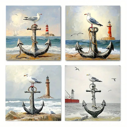 4pcs  Nautical Lighthouse Ocea Elegant NL  Wall Art Canvas Framed