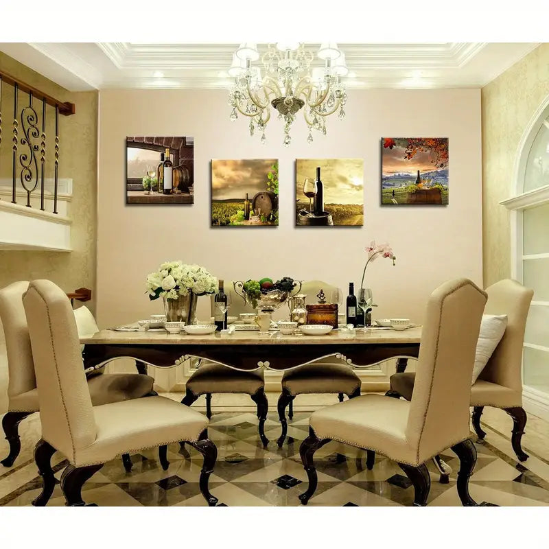 4pcs Vintage Fruit Red Wine Pictures Wall Art Canvas Framed