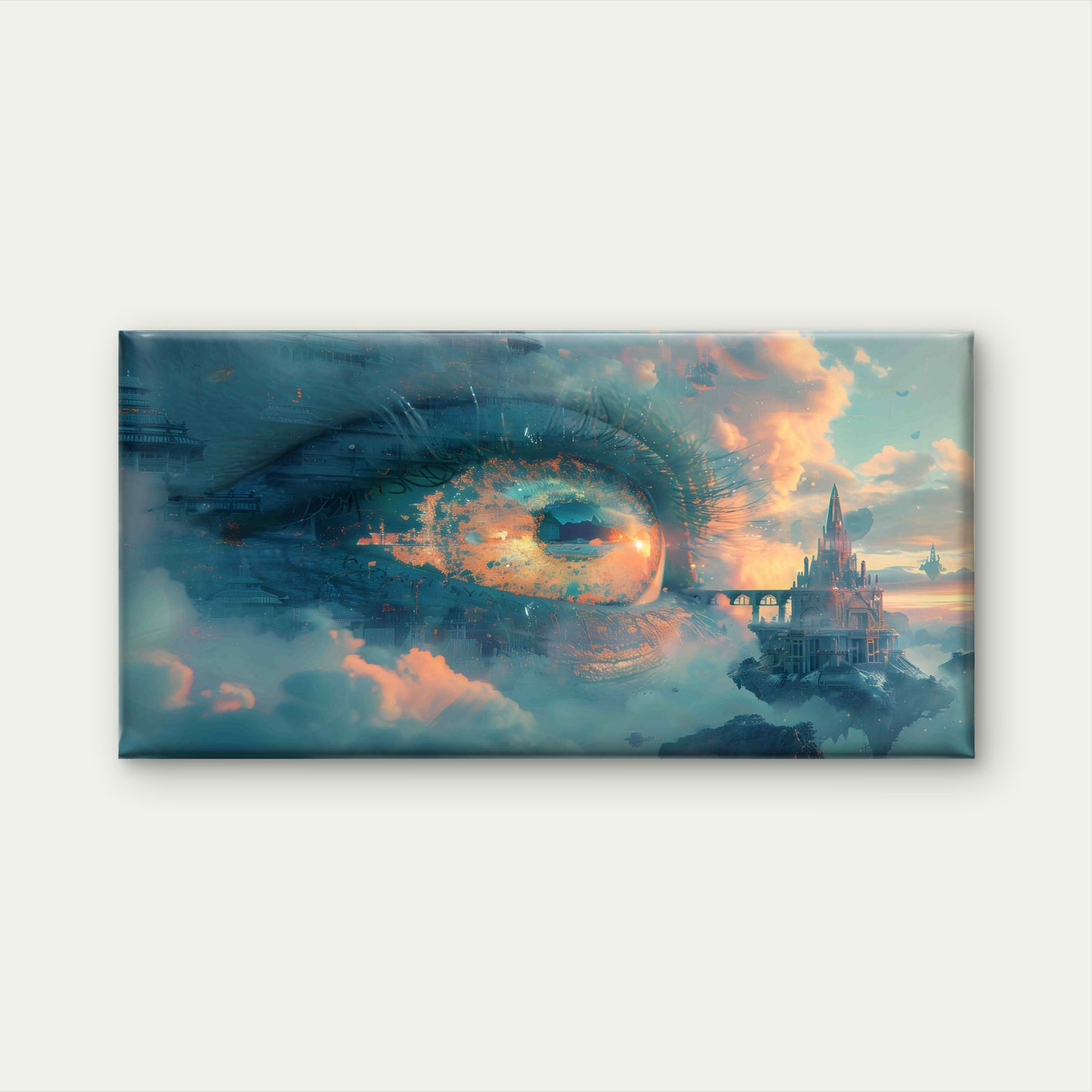 Fantasy Landscape Within An Eye Wall Art Canvas Office Home Room Framed 120x60cm