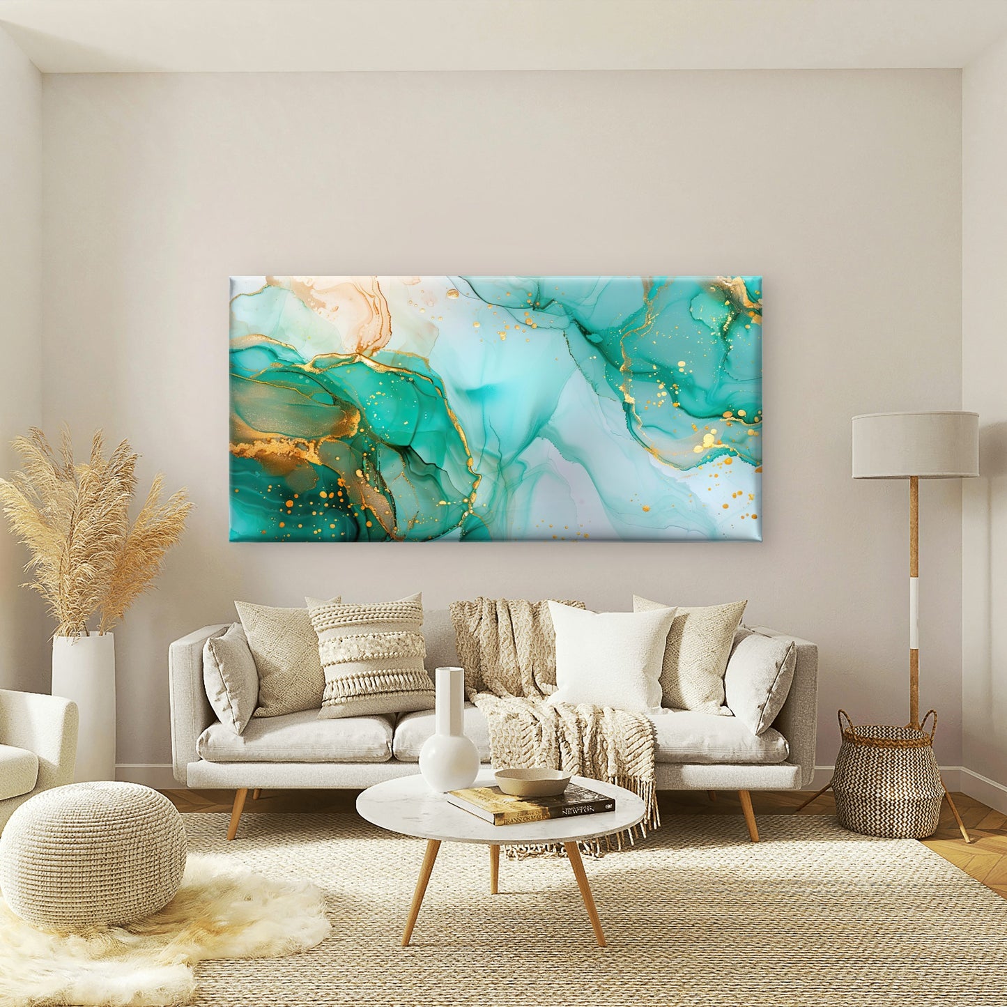 Emerald Shore Golden Sands Wall Art Canvas Office Home Room Framed 120x60cm