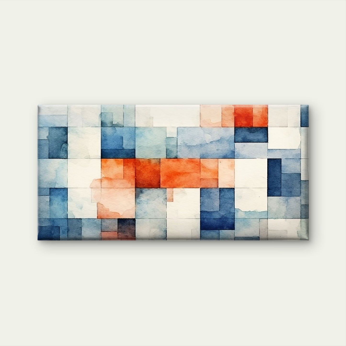 Blue Orange Geometric Mosaic Pattern Wall Art Canvas Office Home Framed 120x60cm