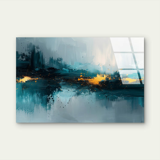 Teal Navy Blue Gold Abstract Art Acrylic Glass Printing Wall Art Australian Made Quality