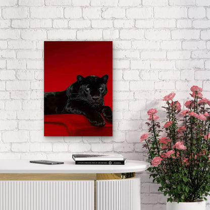 Black Panther on a Red Background Metal Print Ready to Hang - Bella Home Decor