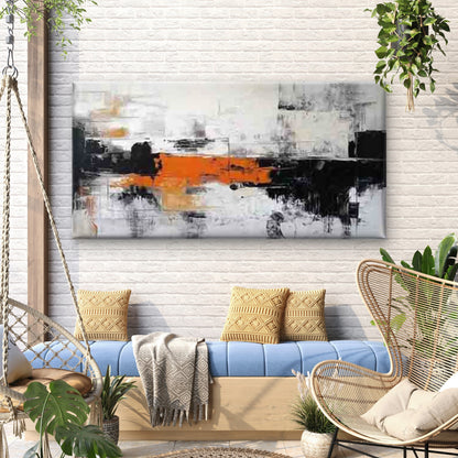 Abstract Orange Brushstroke Wall Art Canvas Office Home Room Framed 120x60cm