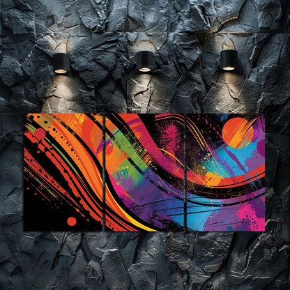 3pcs Vibrant and Dynamic Digital Art Wall Art Set Canvas Framed 60x90cm - High Quality Print 100% Australian Made Wall Canvas Ready to Hang