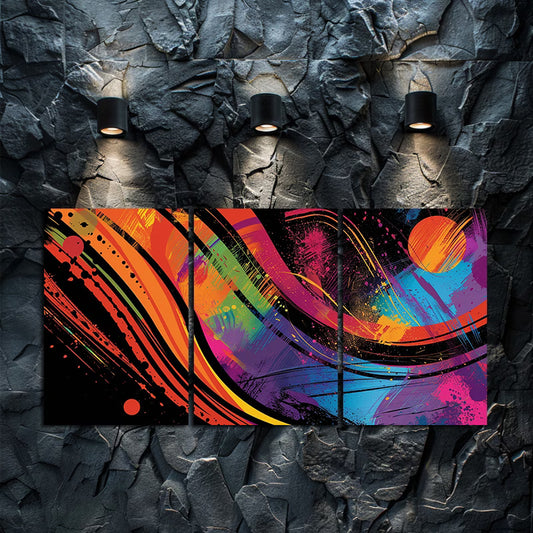 3pcs Vibrant and Dynamic Digital Art Wall Art Set Canvas Framed 60x90cm - High Quality Print 100% Australian Made Wall Canvas Ready to Hang