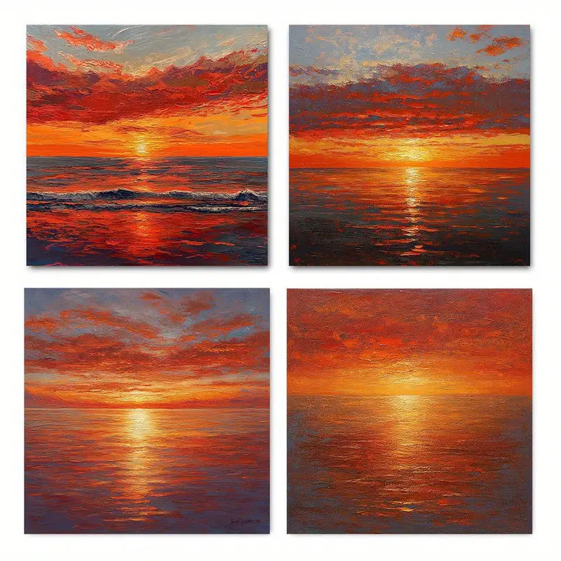4pcs Orange Coast Room Decor   Wall Art Canvas Framed