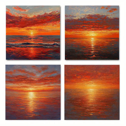 4pcs Orange Coast Room Decor   Wall Art Canvas Framed