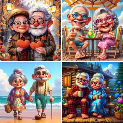 4pcs Grandma And Grandpa Lovely Sence Wall Art Canvas Framed