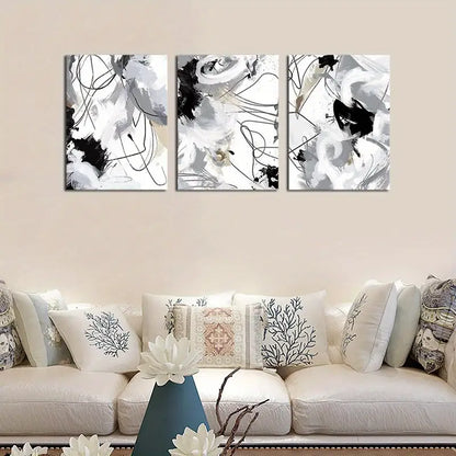 3pcs Black, White & Gray Swirls - Print Ready to Hang Art - Bella Home Decor