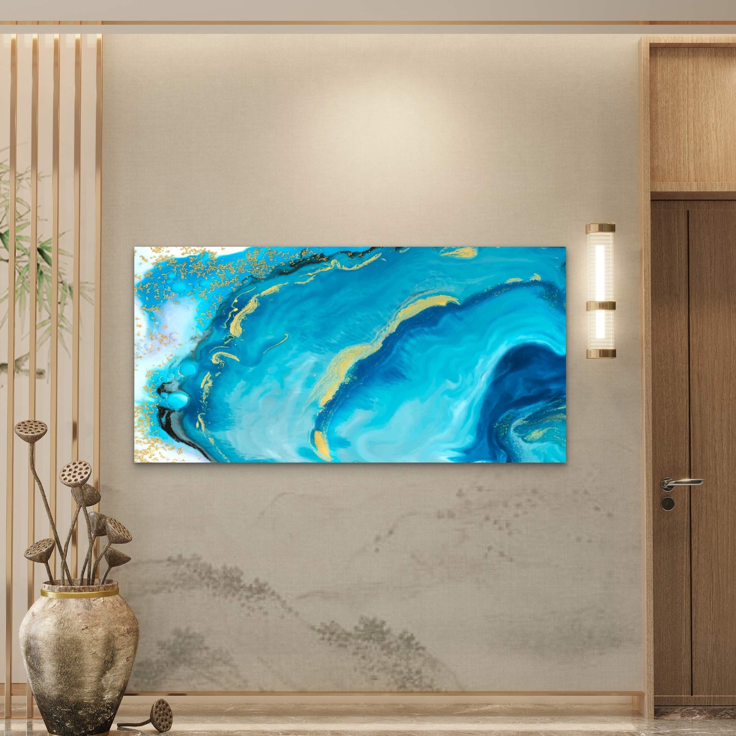 Golden Waves Deep Sea Wall Art Canvas Office Home Room Framed 120x60cm