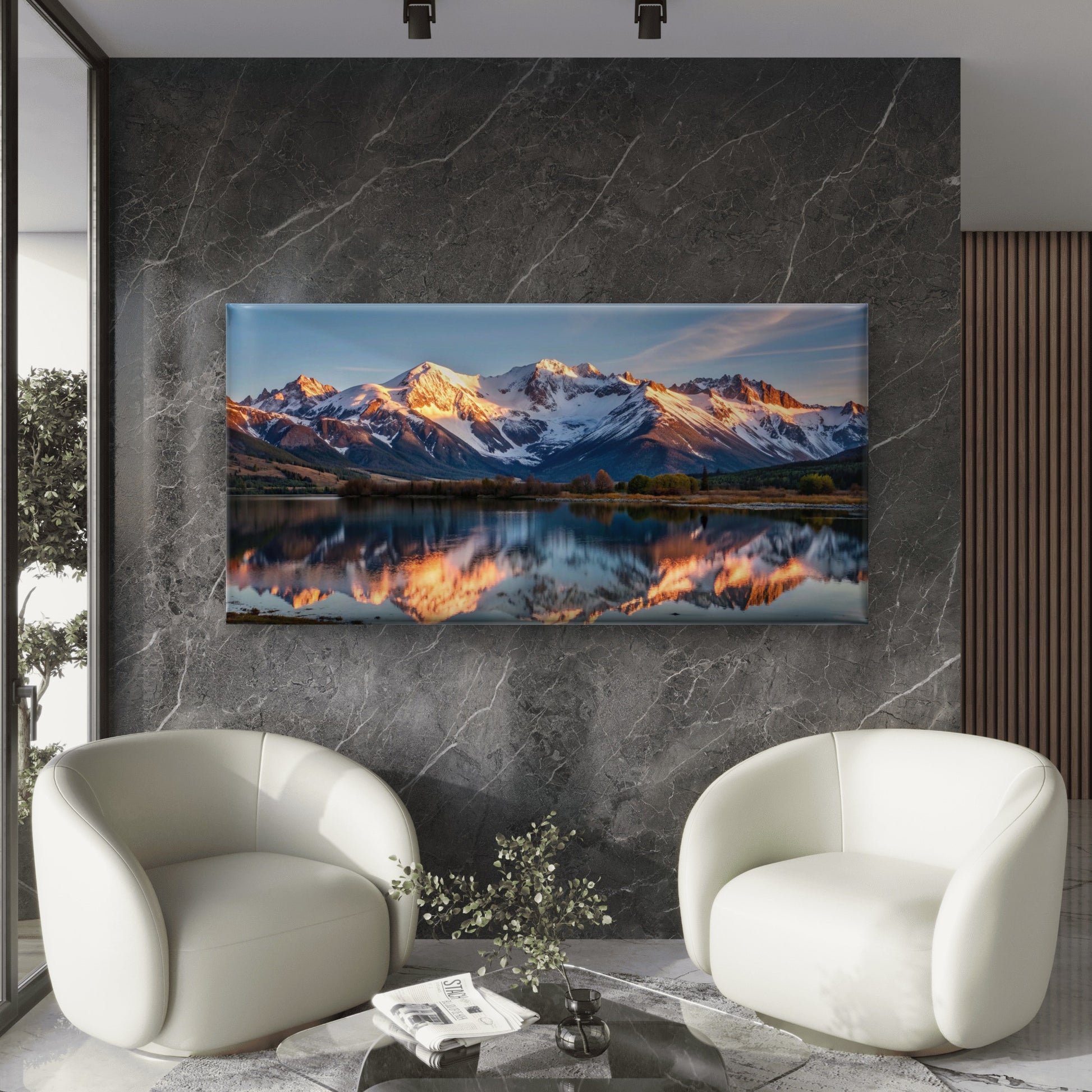Snowy Mountain Lake Wall Art Canvas Office Home Room Framed 120x60cm - Bella Home Decor