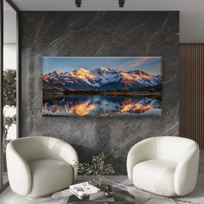 Snowy Mountain Lake Wall Art Canvas Office Home Room Framed 120x60cm - Bella Home Decor