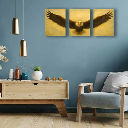3pcs Bald Eagle Triptych Canvas Metal Print Ready to Hang Art - Bella Home Decor