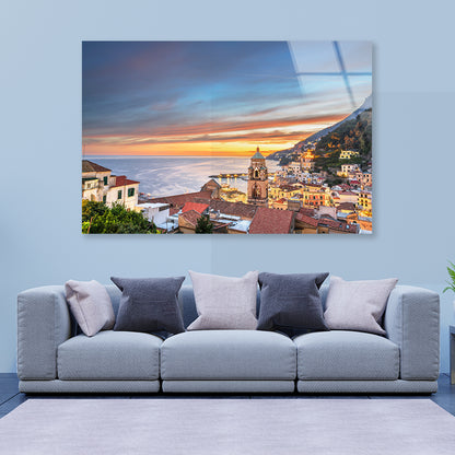 Beautiful Sky with Amalfi Coast Acrylic Glass Print Tempered Glass Wall Art 100% Made in Australia Ready to Hang - Bella Home Decor
