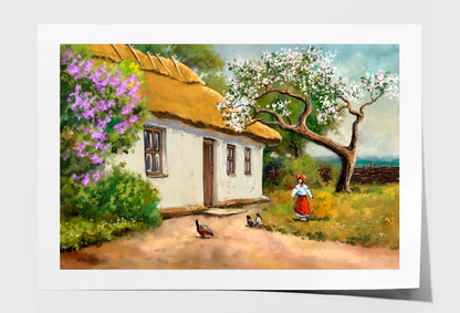 House Garden View Oil Painting Wall Art Limited Edition High Quality Print Unframed Roll Canvas None