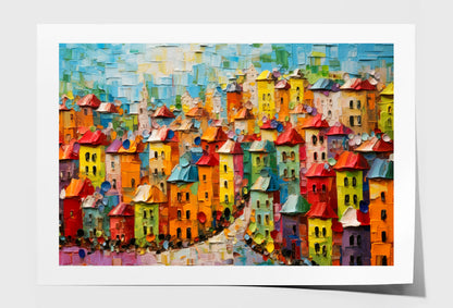 Colorful City Houses Oil Painting Wall Art Limited Edition High Quality Print Unframed Roll Canvas None