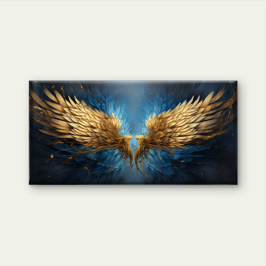 Gold Angel Wings Blue Oil Painting Wall Art Canvas Office Home Room Framed 120x60cm
