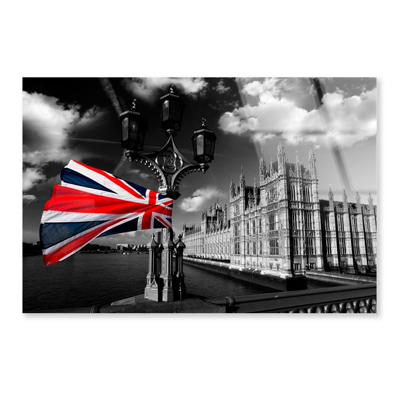 Houses Of Parliament with Flag of England, London, UK Acrylic Glass Print Tempered Glass Wall Art 100% Made in Australia Ready to Hang