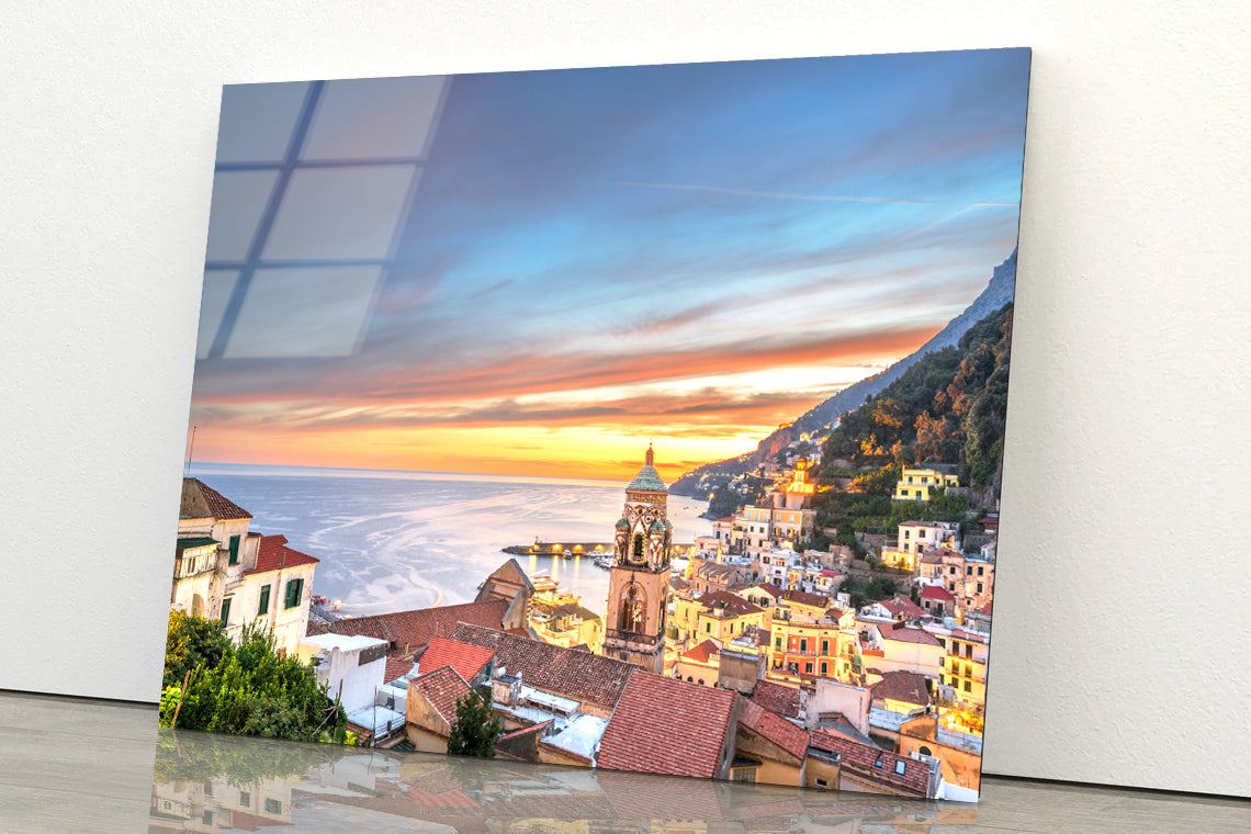 Beautiful Sky with Amalfi Coast Acrylic Glass Print Tempered Glass Wall Art 100% Made in Australia Ready to Hang - Bella Home Decor