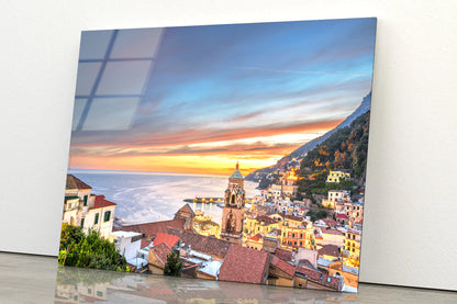 Beautiful Sky with Amalfi Coast Acrylic Glass Print Tempered Glass Wall Art 100% Made in Australia Ready to Hang - Bella Home Decor