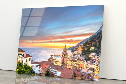 Beautiful Sky with Amalfi Coast Acrylic Glass Print Tempered Glass Wall Art 100% Made in Australia Ready to Hang - Bella Home Decor