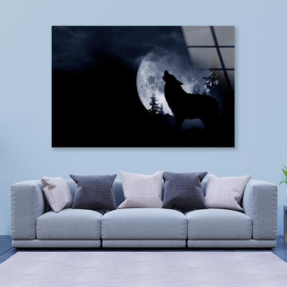 Wolf Howling at The Moon in The Dark Acrylic Glass Print Tempered Glass Wall Art 100% Made in Australia Ready to Hang