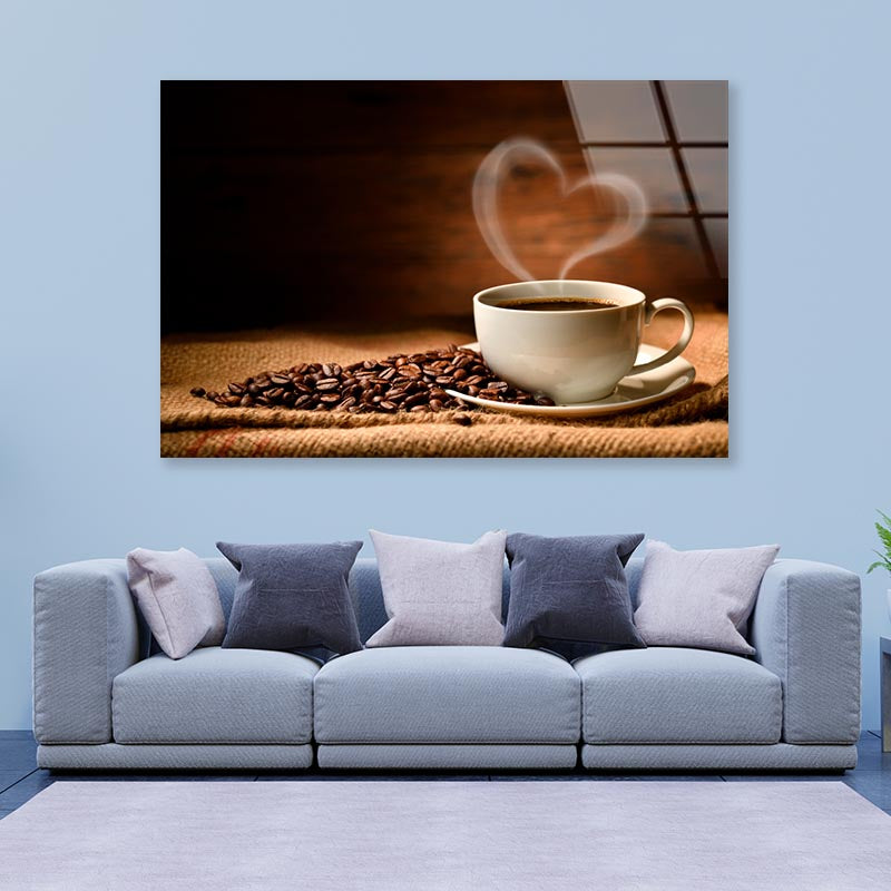 Cup Of Hot Coffee with Steam Acrylic Glass Print Tempered Glass Wall Art 100% Made in Australia Ready to Hang