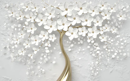 3 D White & Gold Flower Tree Design 90x60cm Print 100% Australian Made