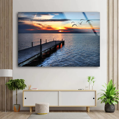 Wooden Pier Lake Sunset UV Direct Aluminum Print Australian Made Quality