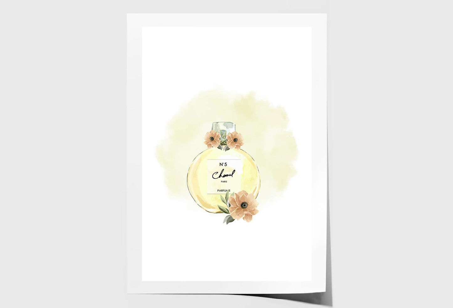 Yellow Perfume with Flowers Wall Art Limited Edition High Quality Print Unframed Roll Canvas None