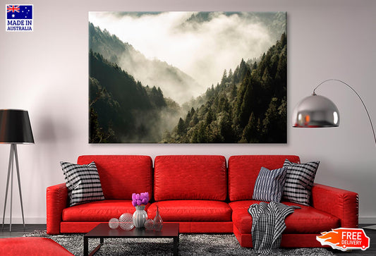 Fog In Forest, Early Morning Scene in Mountain  Wall Art Decor 100% Australian Made - Bella Home Decor