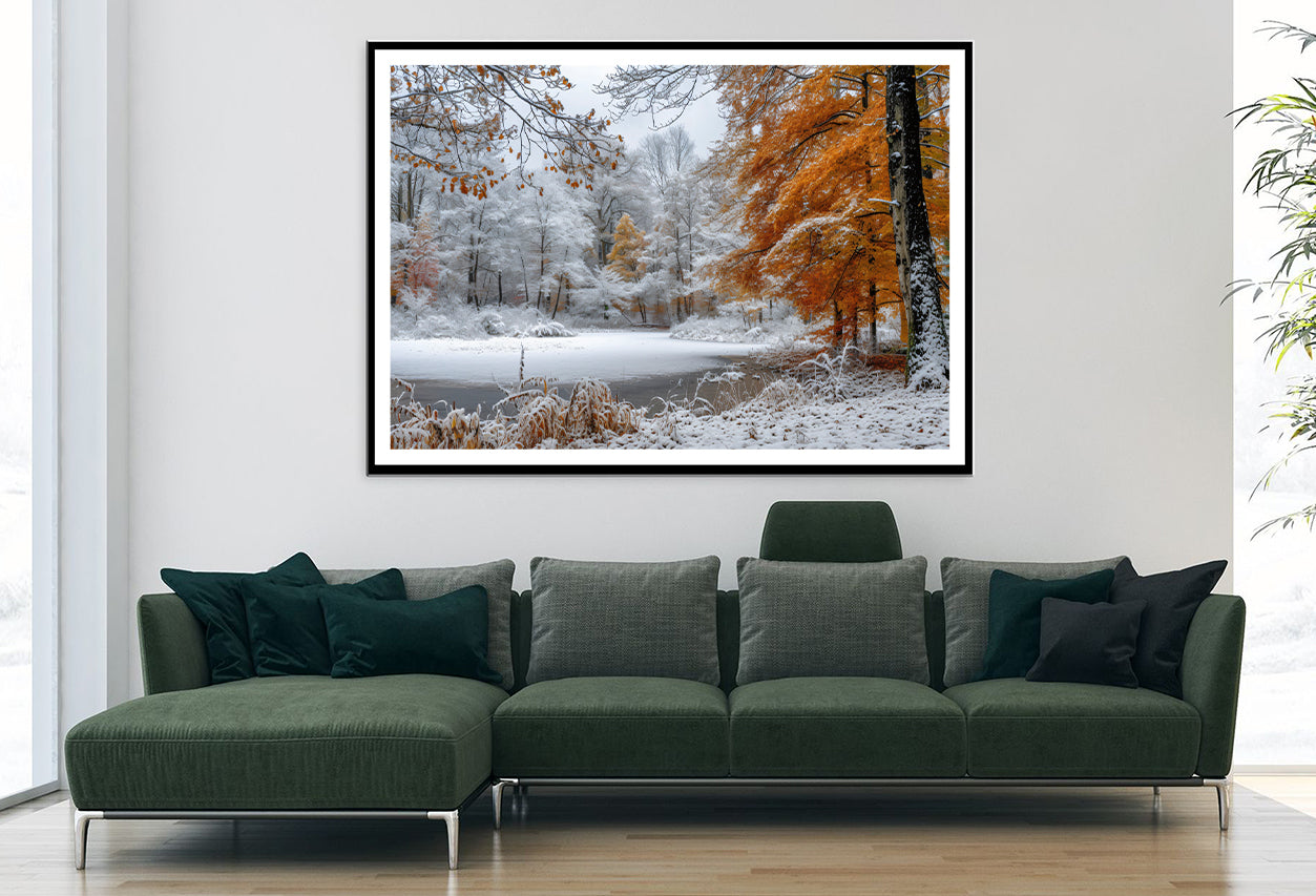 Winter with Autumn Leaves Home Decor Premium Quality Poster Print Choose Your Sizes - Bella Home Decor