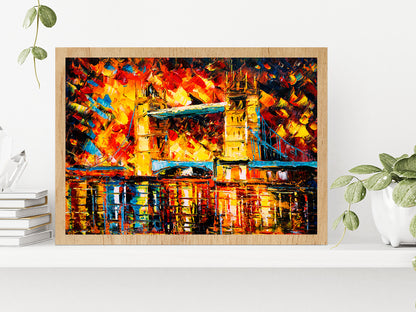 London Bridge, United Kingdom Colorful Glass Framed Wall Art, Ready to Hang Quality Print Without White Border Oak