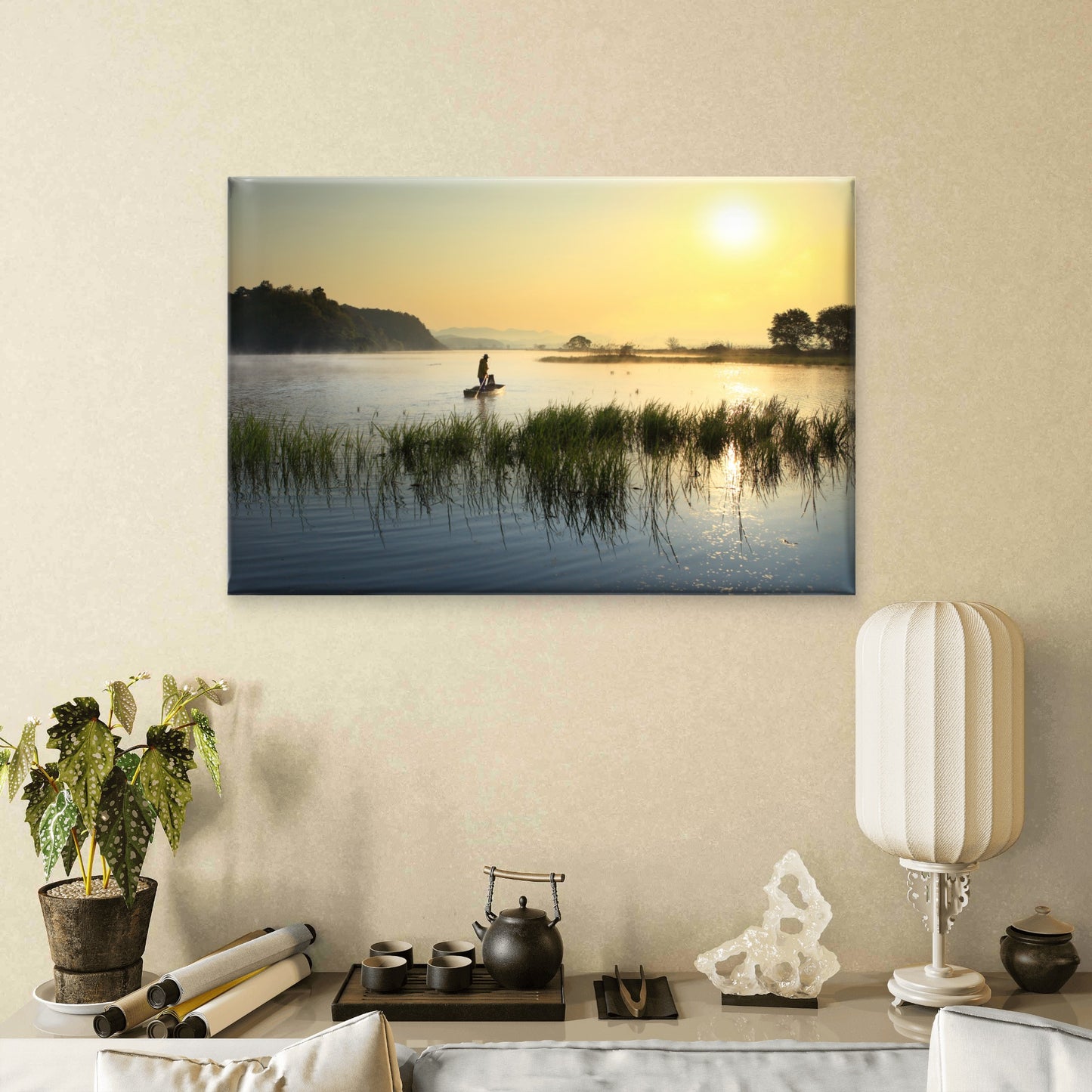 Upo Wetland Korea Boat Sunset Wall Art Decor 100% Australian Made