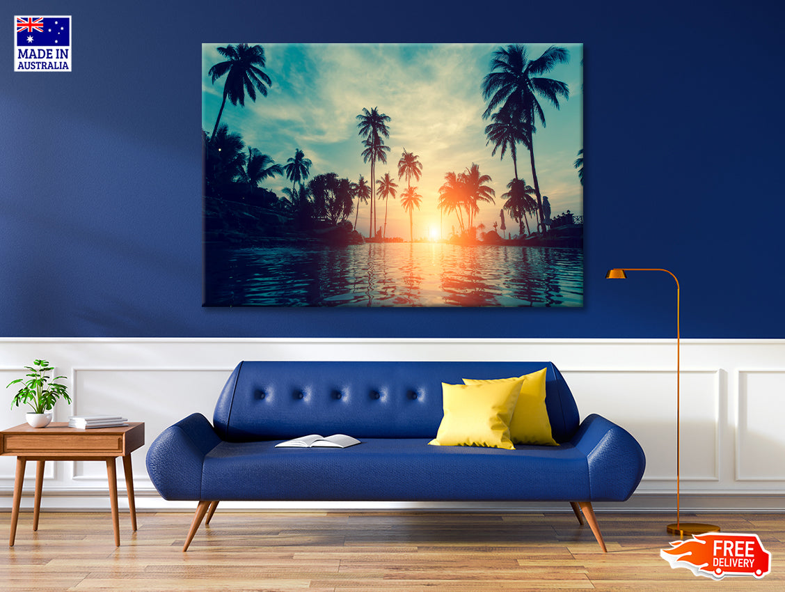 Sunset With Palm Trees in Beach Print 100% Australian Made - Bella Home Decor