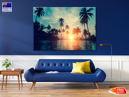 Sunset With Palm Trees in Beach Print 100% Australian Made - Bella Home Decor