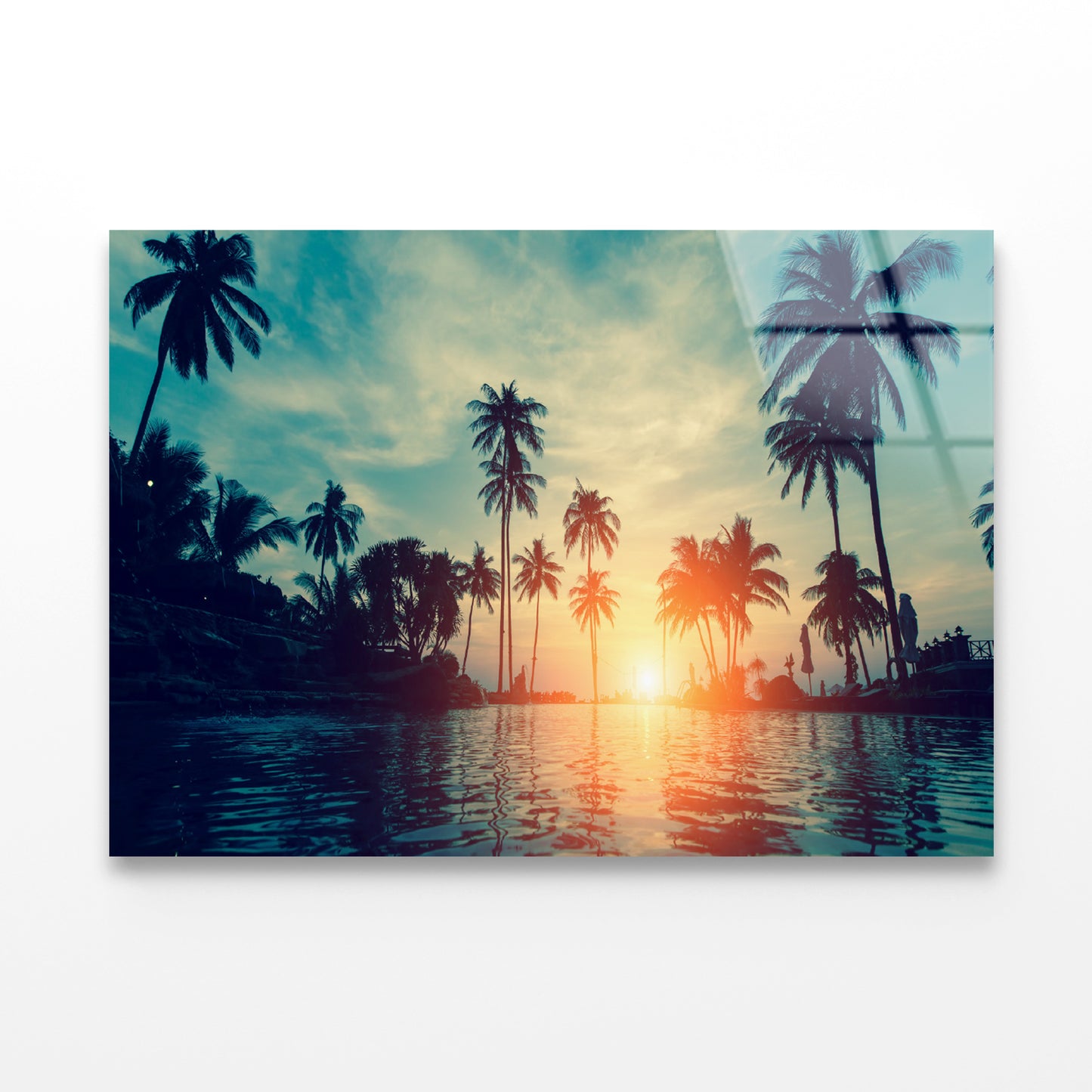 Sunset With Palm Trees in Beach Acrylic Glass Print Tempered Glass Wall Art 100% Made in Australia Ready to Hang - Bella Home Decor