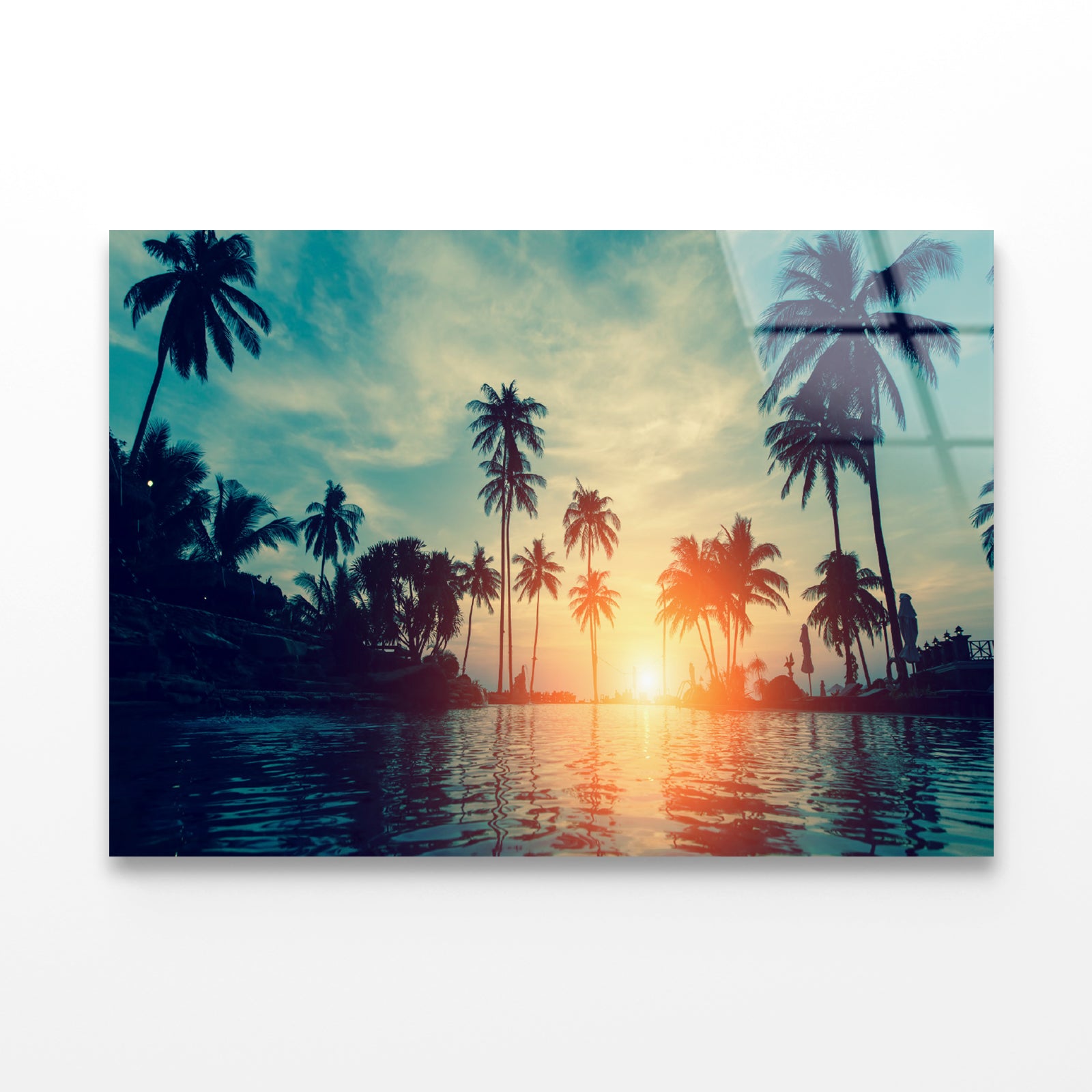 Sunset With Palm Trees in Beach Acrylic Glass Print Tempered Glass Wall Art 100% Made in Australia Ready to Hang - Bella Home Decor