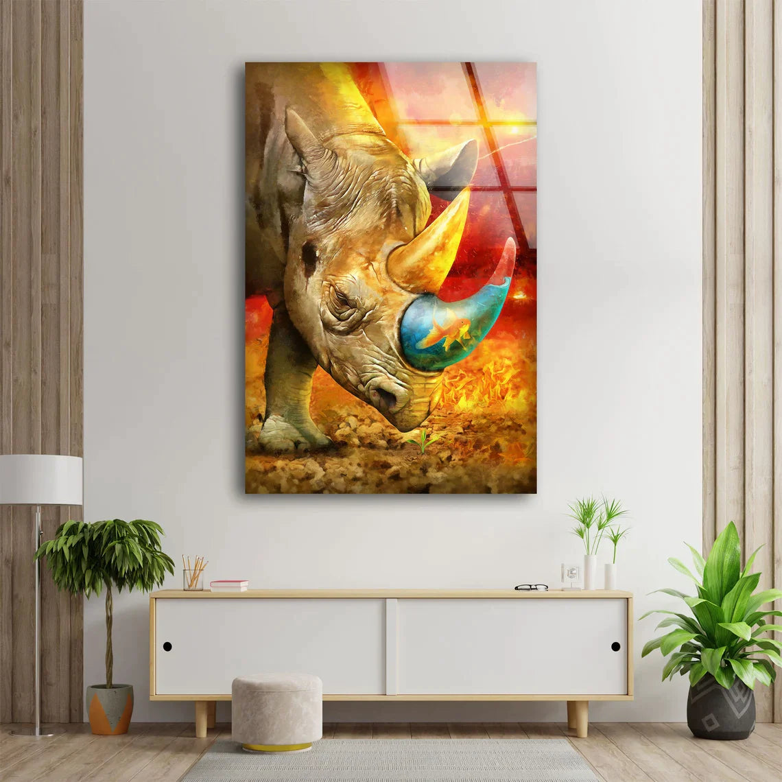 Rhinoceros Oil Painting UV Direct Aluminum Print Australian Made Quality