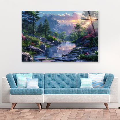 Sunset in the Mountains Acrylic Glass Print Tempered Glass Wall Art 100% Made in Australia Ready to Hang - Bella Home Decor