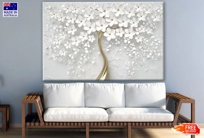 3 D White & Gold Flower Tree Design 90x60cm Print 100% Australian Made