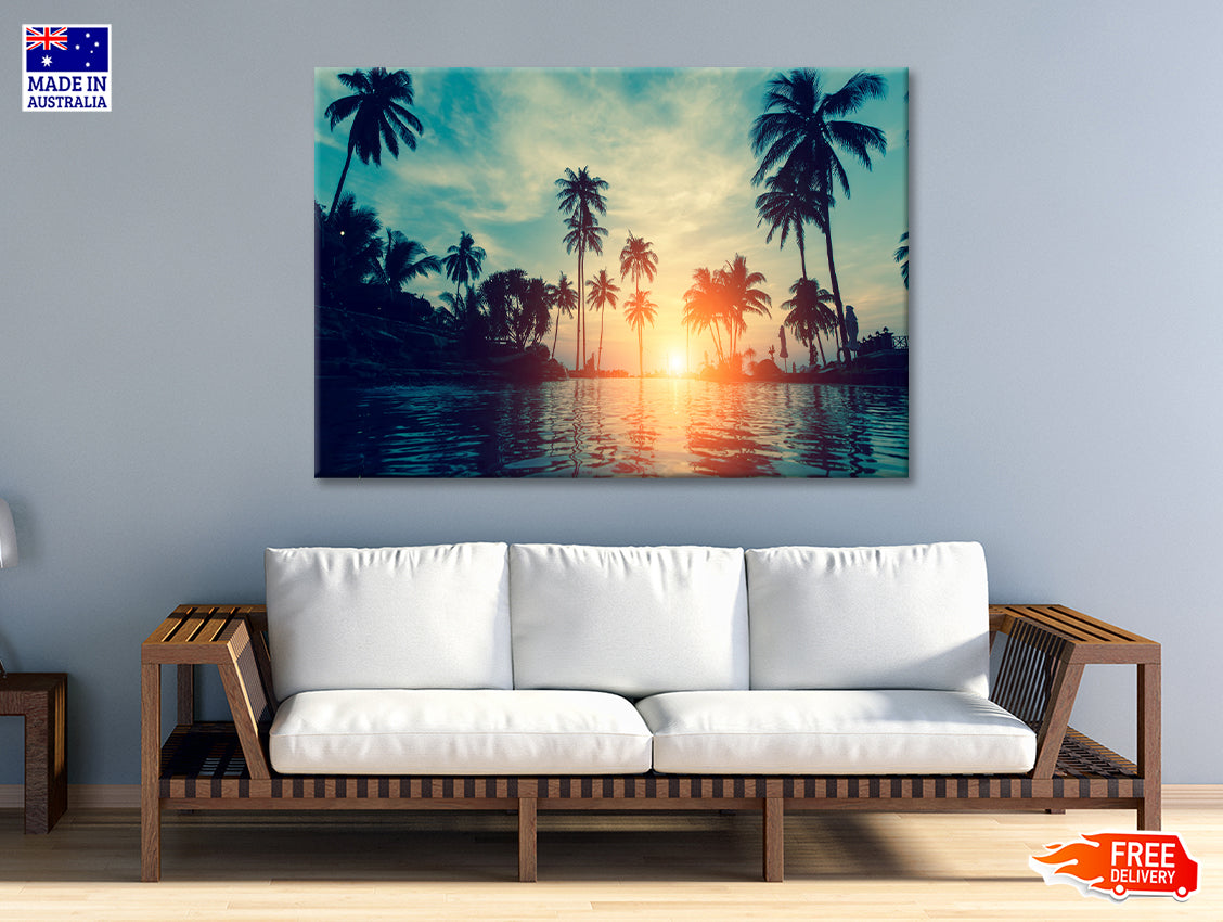 Sunset With Palm Trees in Beach Print 100% Australian Made - Bella Home Decor