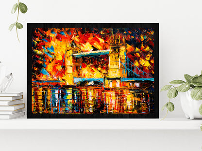 London Bridge, United Kingdom Colorful Glass Framed Wall Art, Ready to Hang Quality Print Without White Border Black